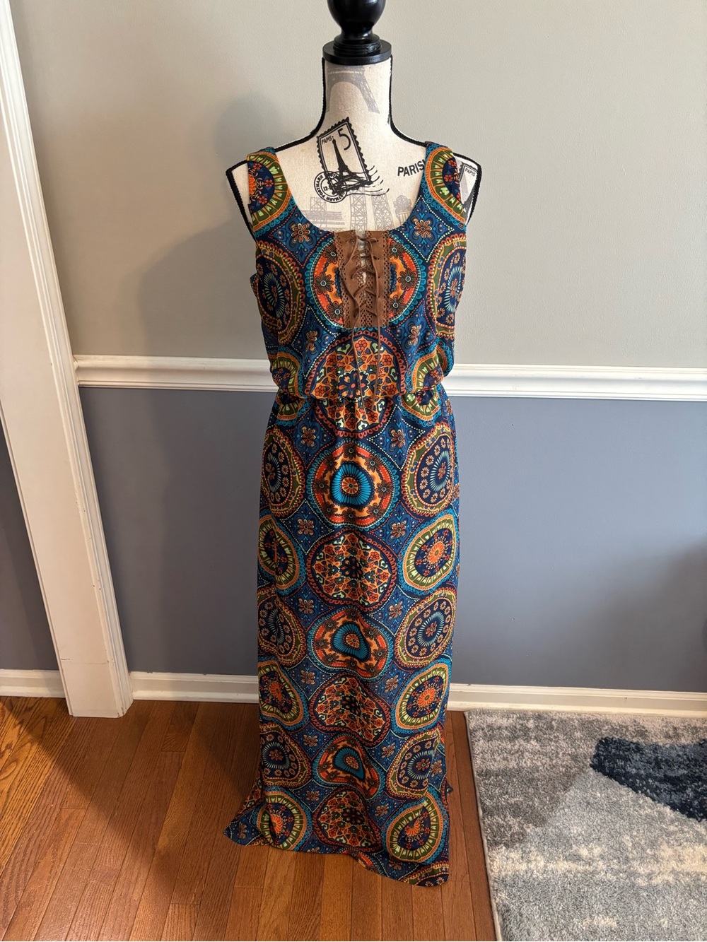 🧡SALE🧡 City Triangles Navy and Orange Printed Maxi Dress